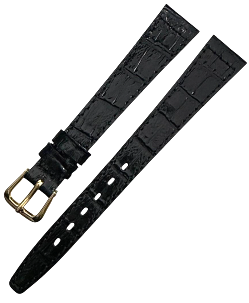 Black 14MM FLAT LEATHER STRAP BAND FOR WATCH gold Buckle