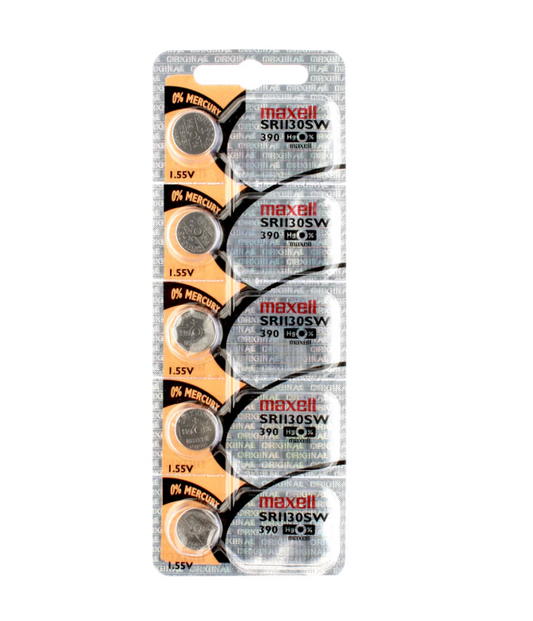 Maxell 390 Watch Cell Batteries SR1130SW Silver Oxide New Sealed (Pack of 5)