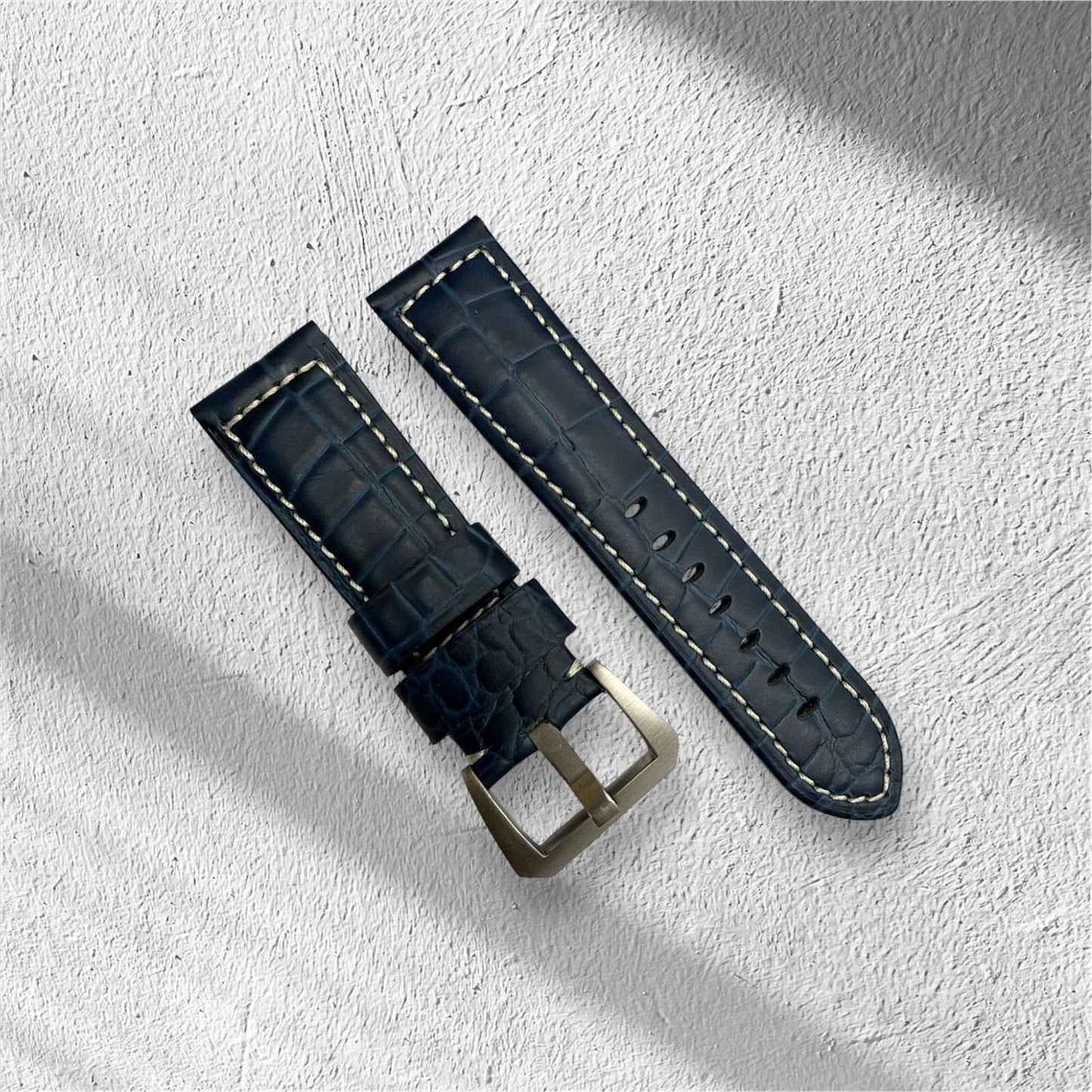 Watch Band Genuine Leather D.Blue Alligator Grain fit PANERAI 24mm (Thick,Heavy)