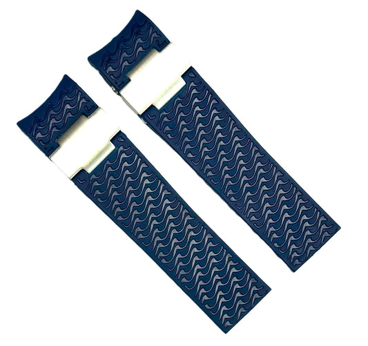 22mm Blue Curved Rubber Watch Band for ULYSSE NARDIN Maxi Marine With Metal Pcs