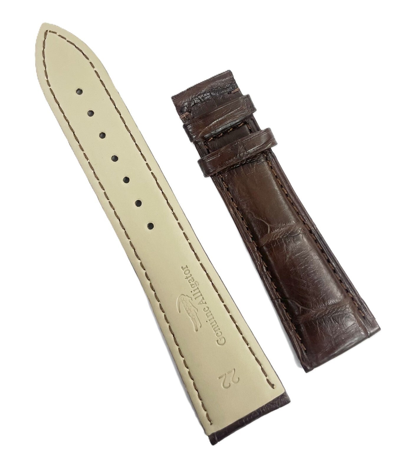 Genuine Alligator Leather Watch Band Padded 22mm Dark Brown, High Quality