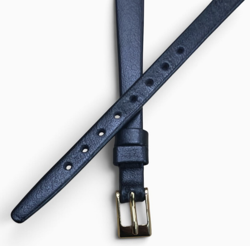 Ladies Black Genuine Leather Watch Band - 8 MM