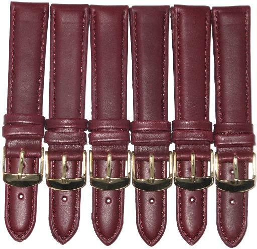 Lot of 6Pcs.Watch Bands Genuine Leather Burgundy Padded, Stitched 16mm, 20mm