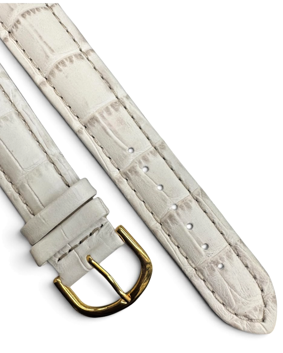 20MM BEIGE WHITE LEATHER ALLIGATOR GRAIN PADDED WATCH BAND