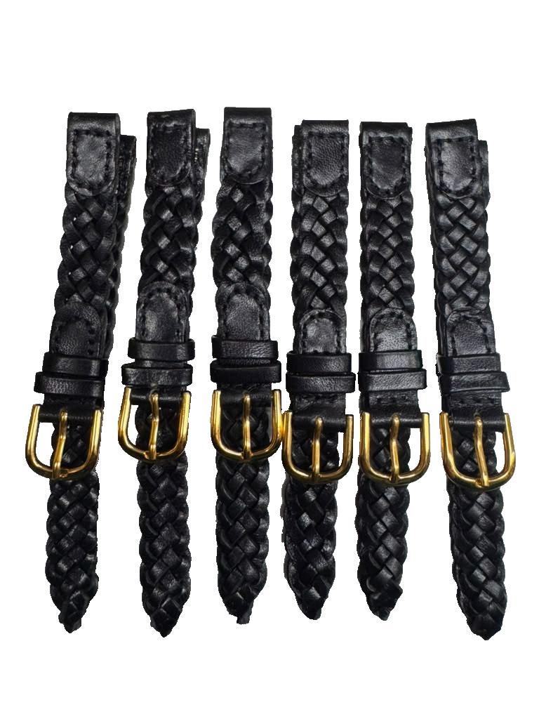 10MM  Braided Genuine Leather Watch Strap Replacement Band BLACK Color