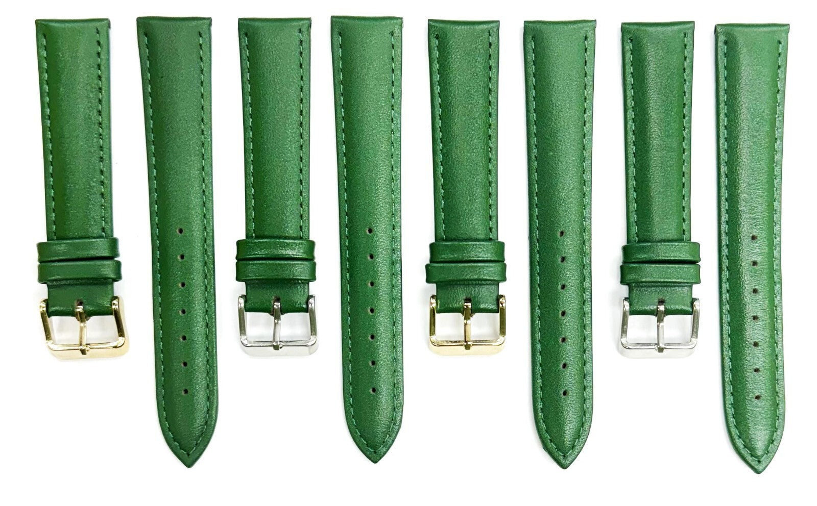 18mm Italian Genuine Leather Plain Dark Green, Padded & Stitched Watch Band