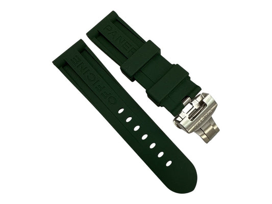 Watch Band Dark Green Color - 24mm Rubber Strap for PANERAI w/ Deployment Clasp-