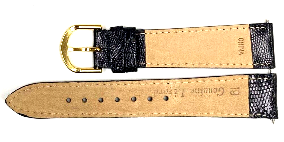 Watch Band Genuine Lizard Skin Black Color 19MM Padded  Excellent Quality
