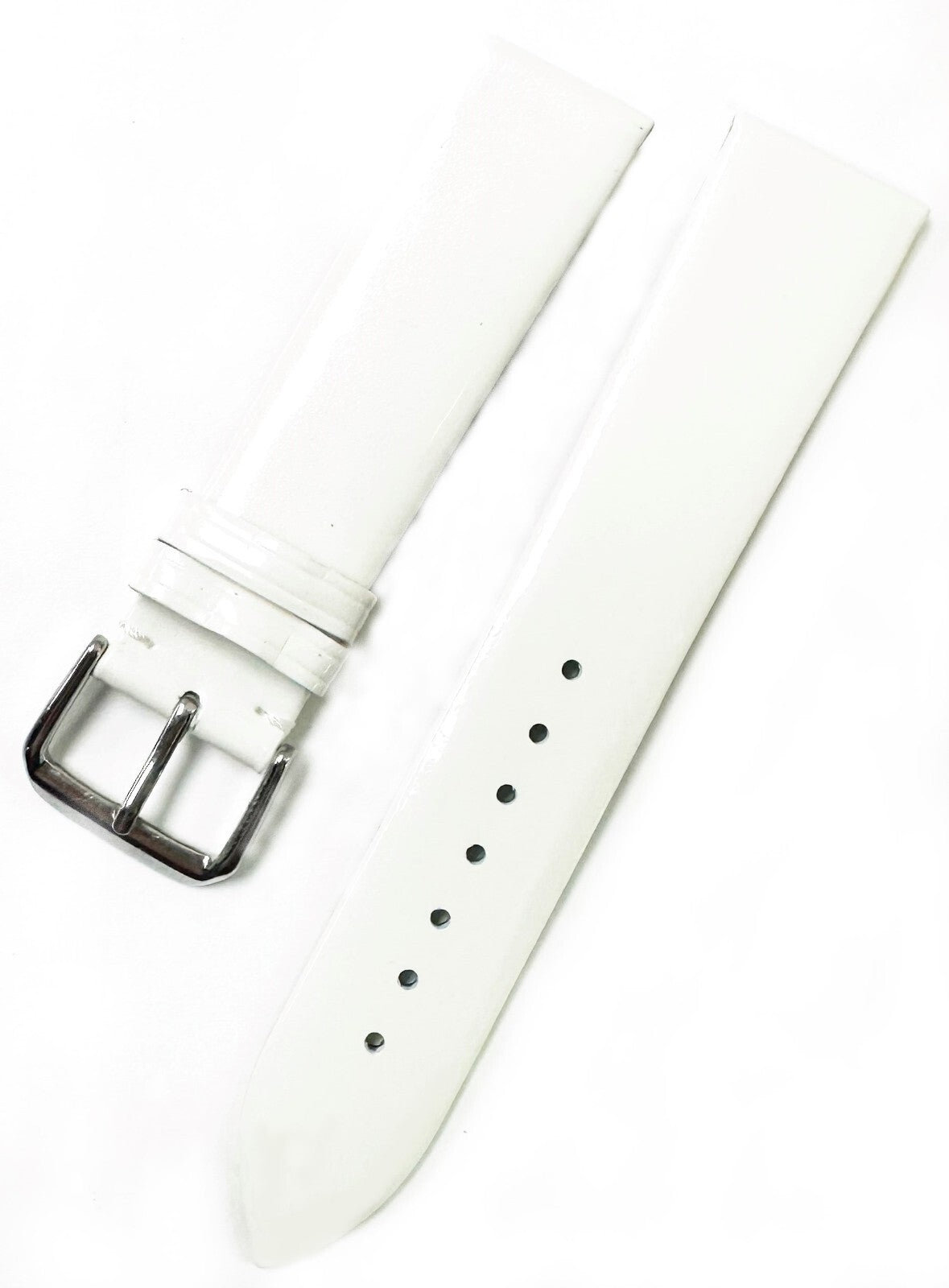 Watch Band 18MM Genuine Leather Glossy White Sweat Proof, Stitched, Padded
