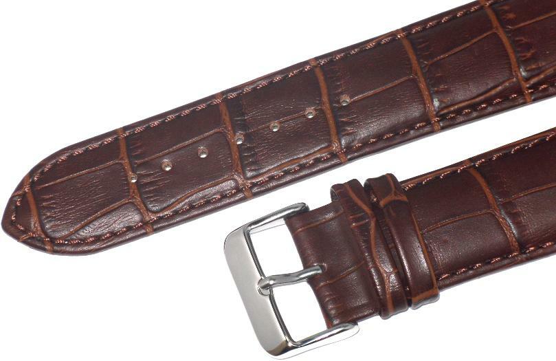 Watch Band Leather Alligator Grain Dark Brown Stitched Padded 20mm,Best Quality