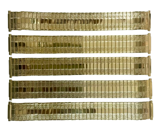 5 Pcs of 16-21 MM Stainless Steel Gold Color Textured Designed Stretch Bands