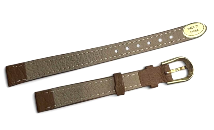TAN 10MM FLAT LEATHER STRAP BAND FOR WATCH gold Buckle