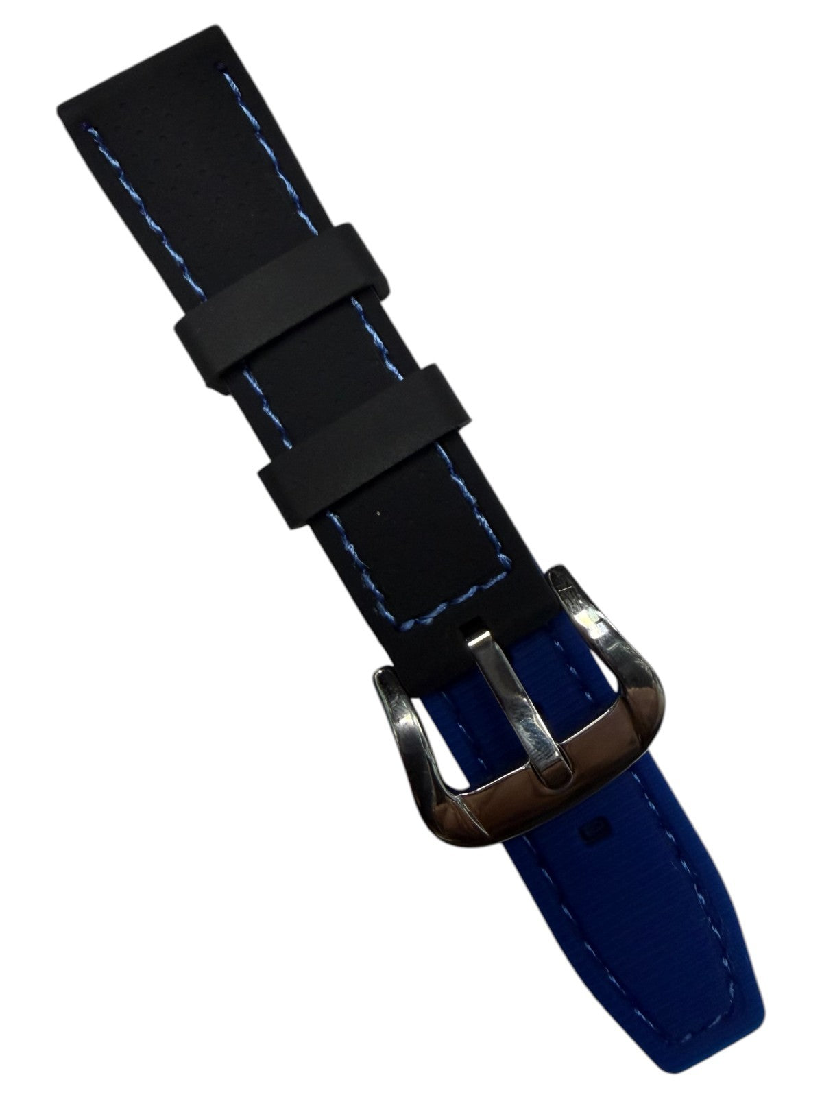 High-Quality Silicone Flat Stitched Watch Band – Blue & Black, 20/22/24mm