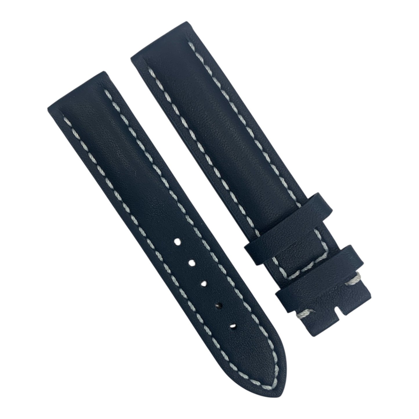 Leather Watch Band Strap Black/Navy with White Stitch 18/ 20mm Compatible BRT