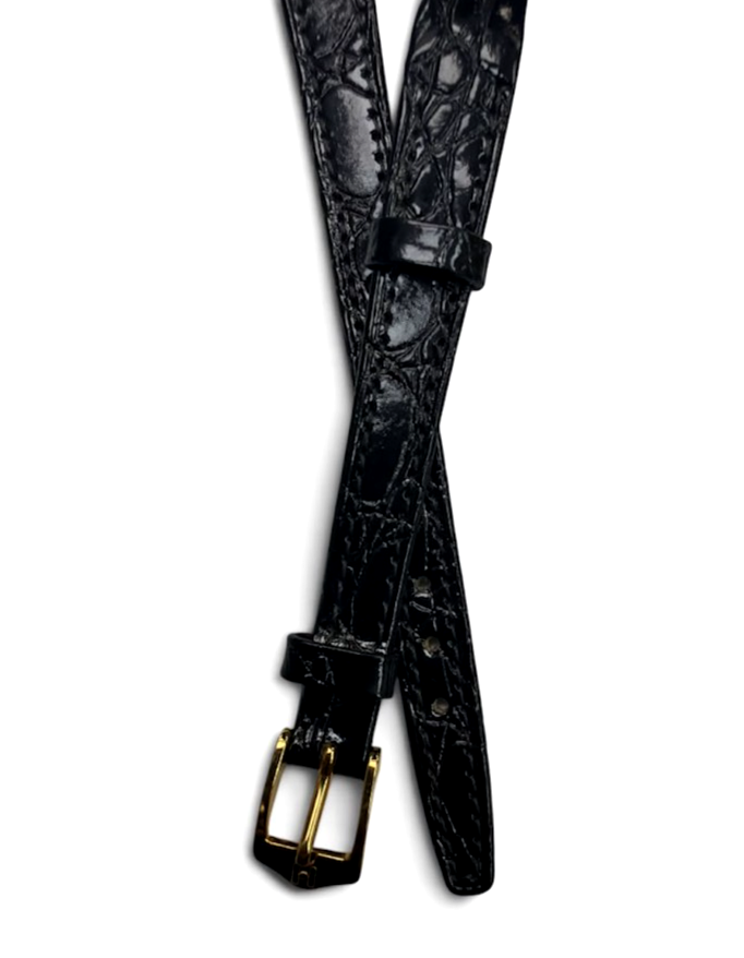 10mm BLACK  VINTAGE  CROCO CALF  HIGH QUALITY  WATCH BAND  OPEN END