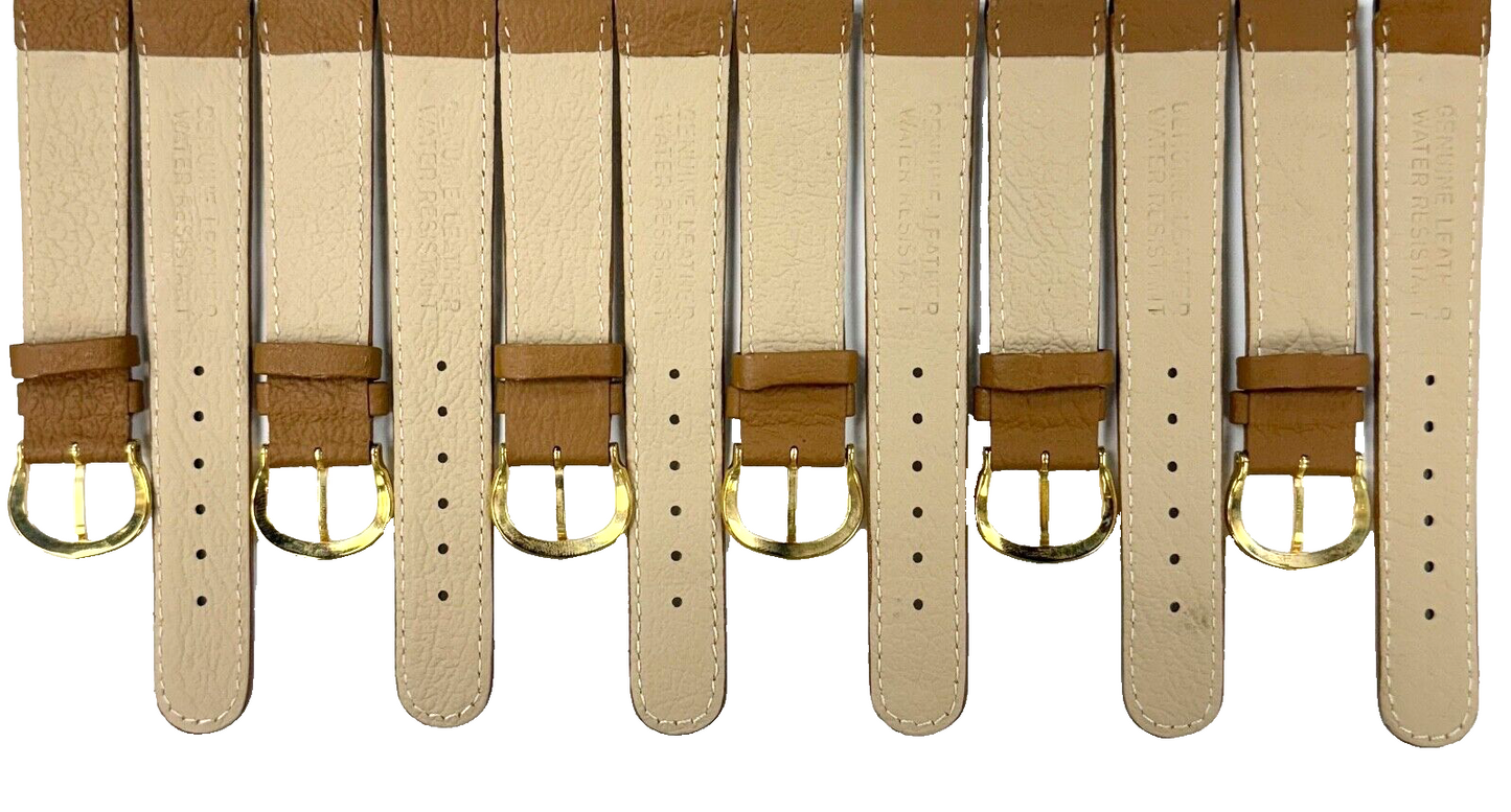 Lot of 6 bands, 20x16MM Brown (TAN) Genuine Leather Grain Watch Band, Stitches