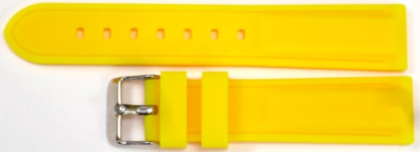 Watch Band YELLOEW color Silicone (Heavy) 18mm Silver Buckle with spring Bars
