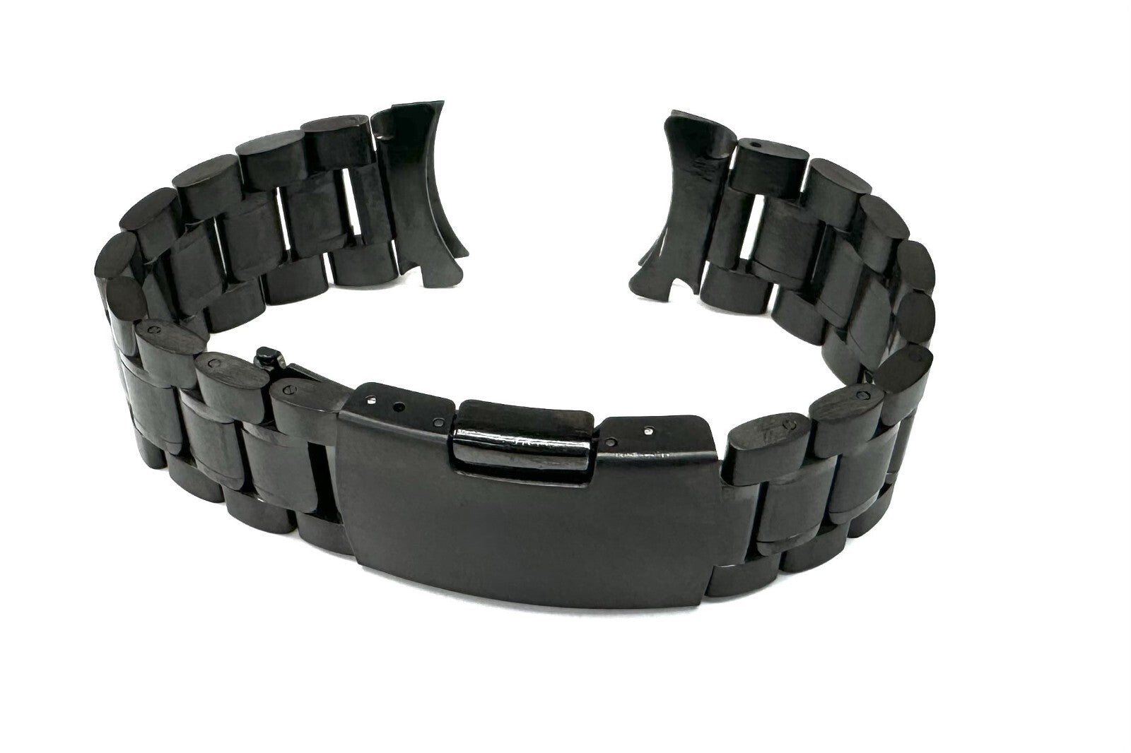16mm Curved Black Oyster Style with 2-Line Textured Stainless Steel Watch Band