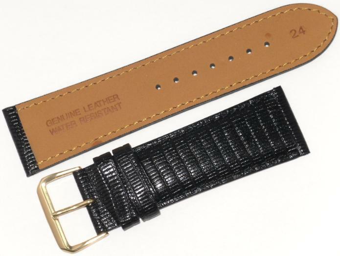  Lot of 6 Bands 24MM Genuine Leather Lizard Grain Padded Black High Quality