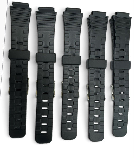 LOT OF 5PC 14MM BLACK PLASTIC PVC WATCH BAND FOR CASIO and other watches