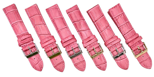Lot of 6, Watch Band Pink Genuine Leather Alligator Grain, Padded, 12-22 mm