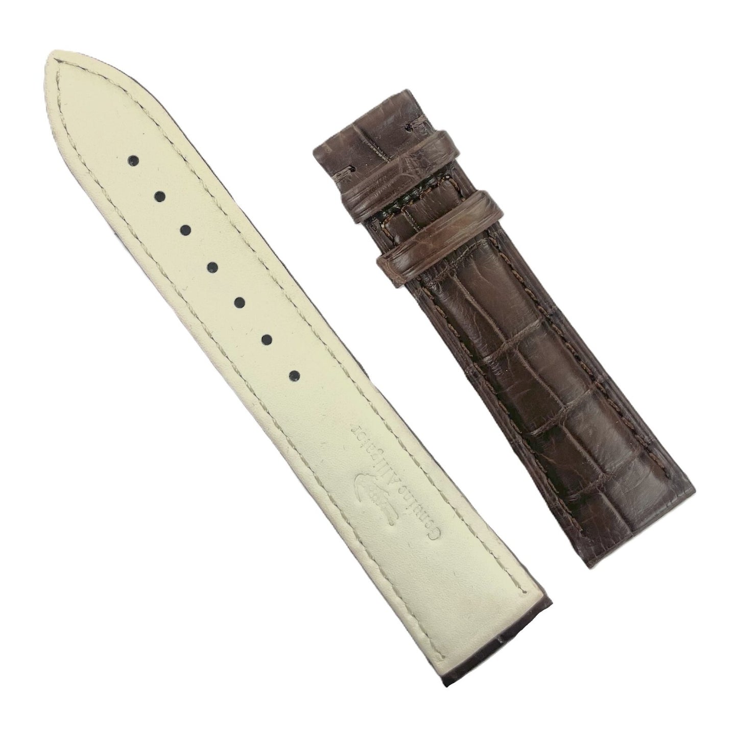 Genuine Alligator Leather Watch Band Padded 16mm Dark Brown, High Quality