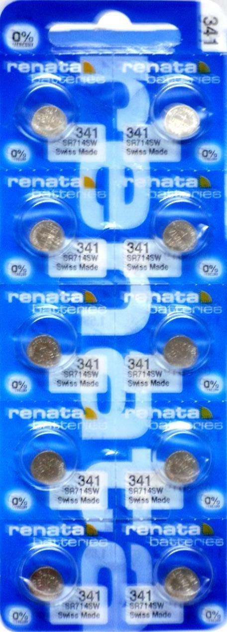 Renata 341 Watch Cell Batteries SR714SW, SWISS MADE, 0% MERCURY (Pack 10)