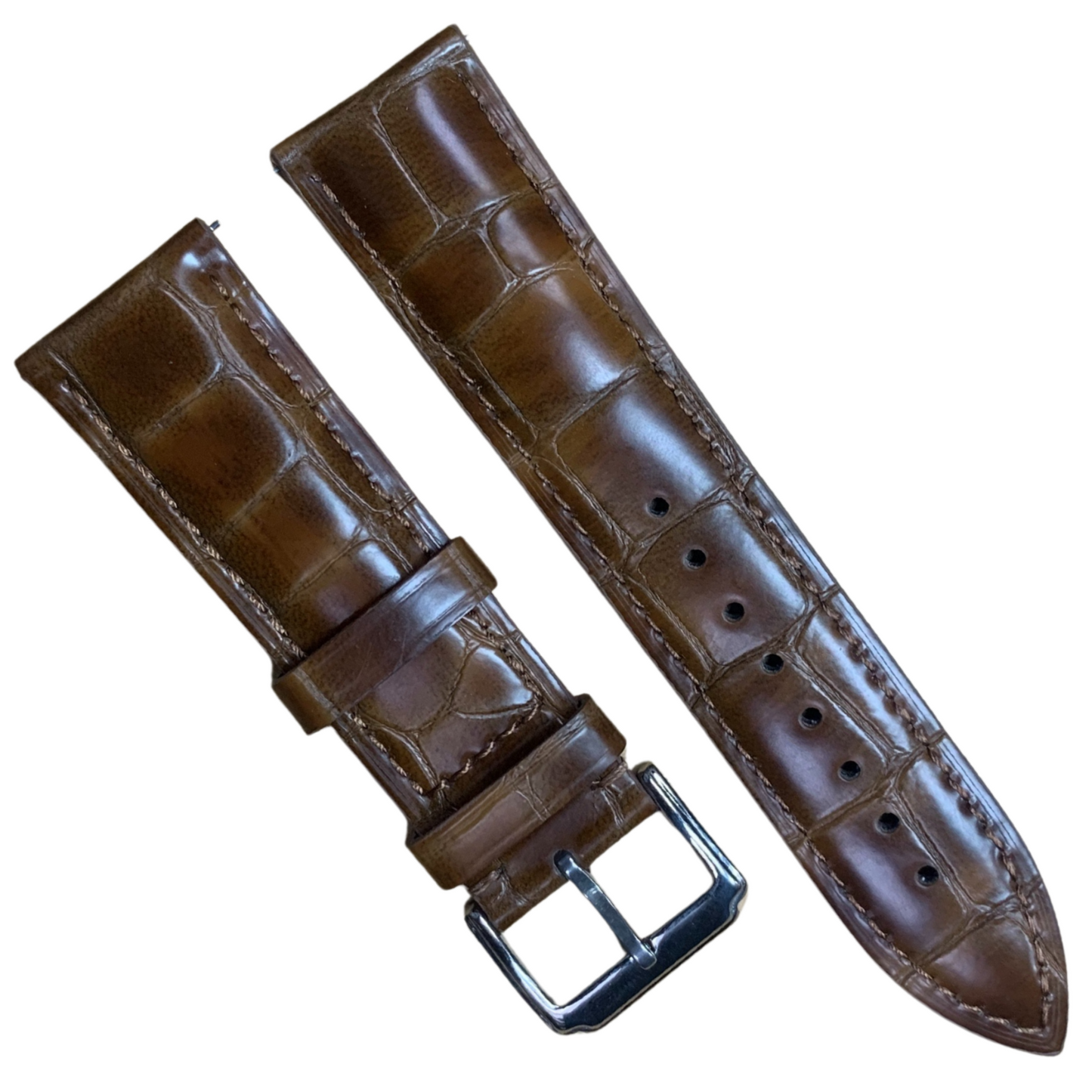 Genuine Leather Watch Band L.Brown Alligator Grain with Steel Buckle -22mm width