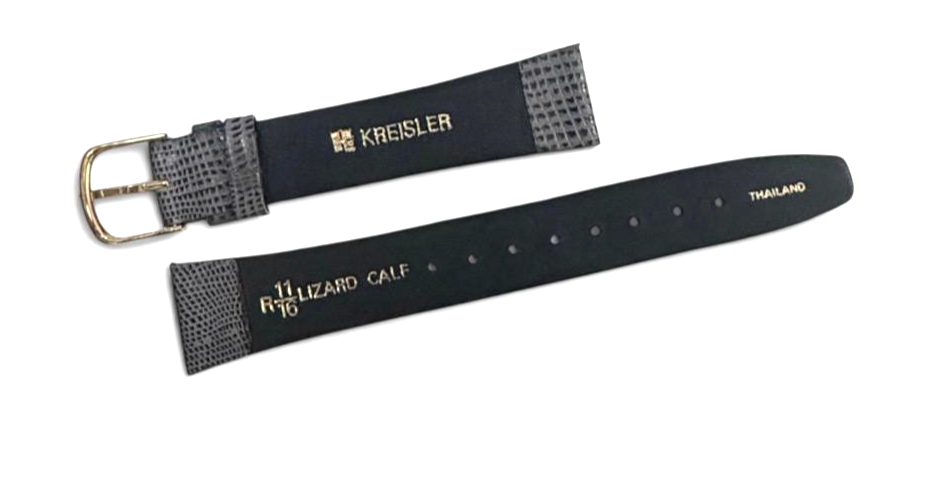 18mm Kreisler Lizard Calf Gray Leather Watch Band with gold buckle