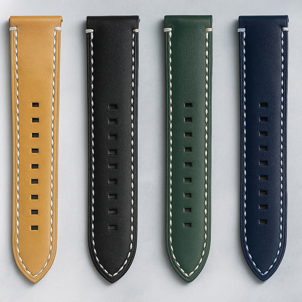 Top-Quality Genuine Leather Watch Band – Multiple Color w/ White Stitches