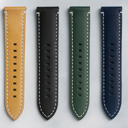 Top-Quality Genuine Leather Watch Band – Multiple Color w/ White Stitches