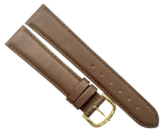 18 MM Plain Padded D.Brown Genuine Leather Watch Band with stitches