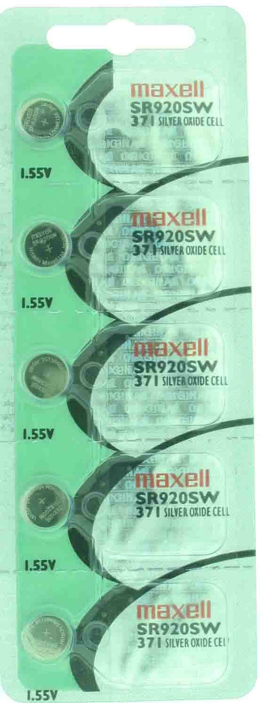 Maxell 371 Watch Cell Batteries SR/SW920 Silver Oxide New Sealed (Pack 5)