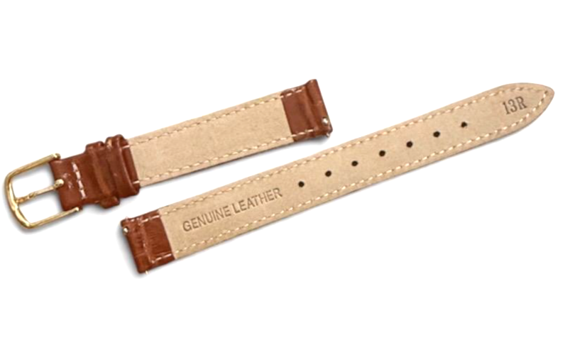 13MM BROWN ALLIGATOR LEATHER STRAP BAND FOR WATCH gold Buckle with pins