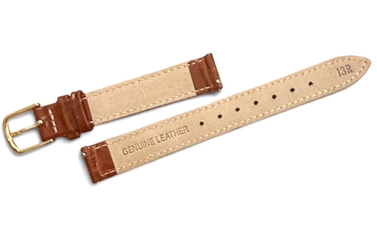 13MM BROWN ALLIGATOR LEATHER STRAP BAND FOR WATCH gold Buckle with pins