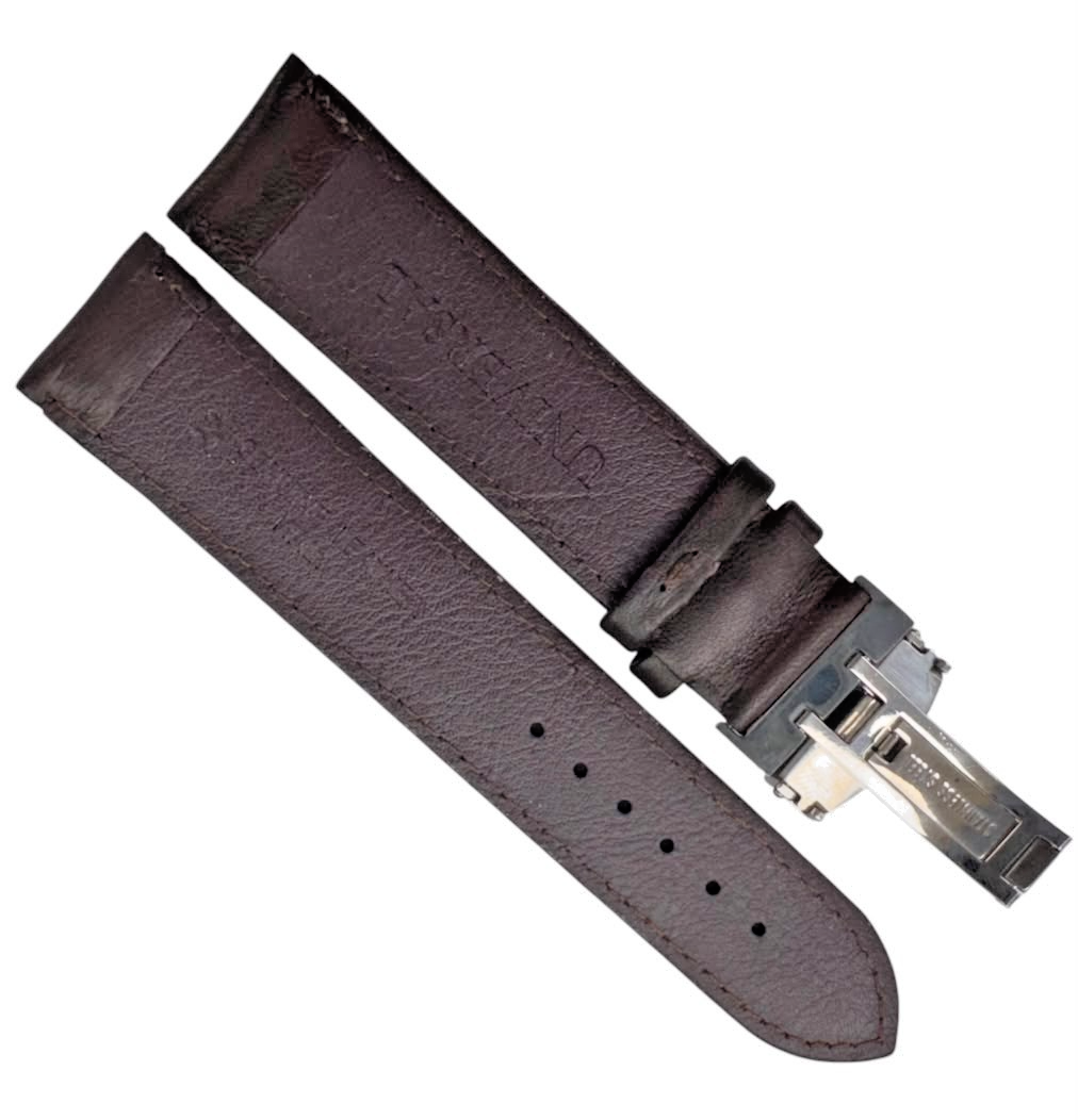 22mm BROWN Genuine Leather stitched Padded Watch Band With Deployment Buckle