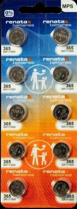 Ten (10)  Renata 365 Watch Battery  SR1116W  SWISS MADE, 0% MERCURY