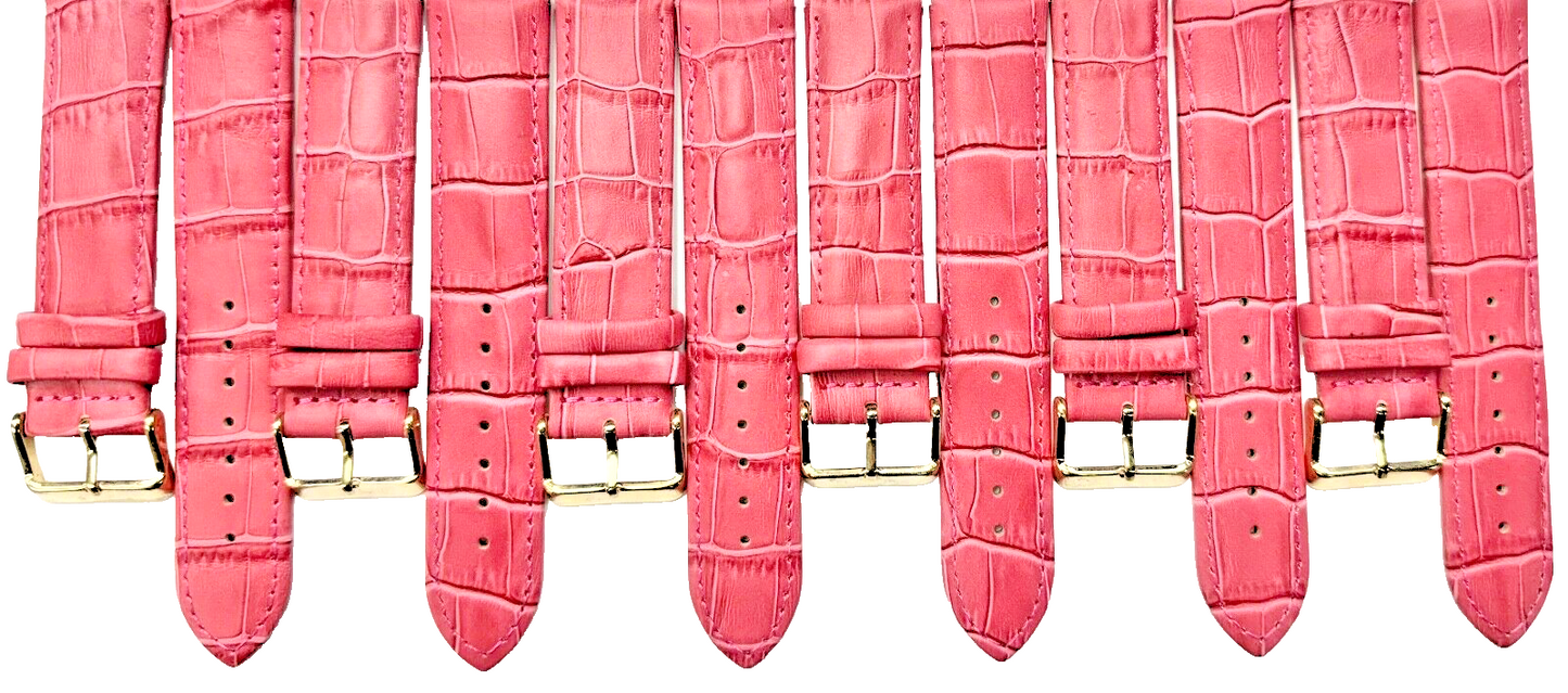 20x20MM Pink Genuine Leather Alligator Grains Watch Band, Lot of 6 bands