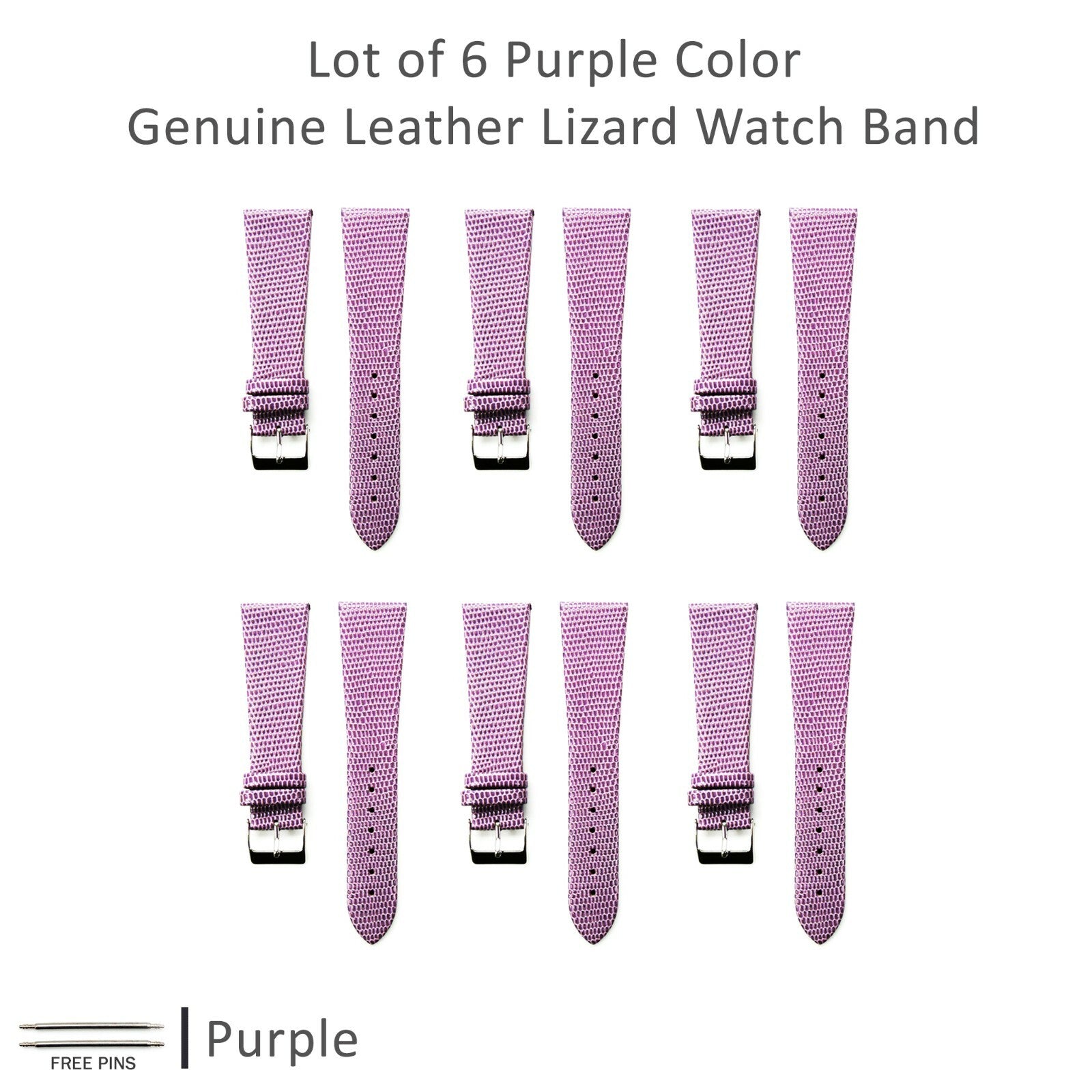  Lot of 6Pcs.Watch Bands Genuine Leather Lizard Grain Flat 12MM to 24MM 8 Colors