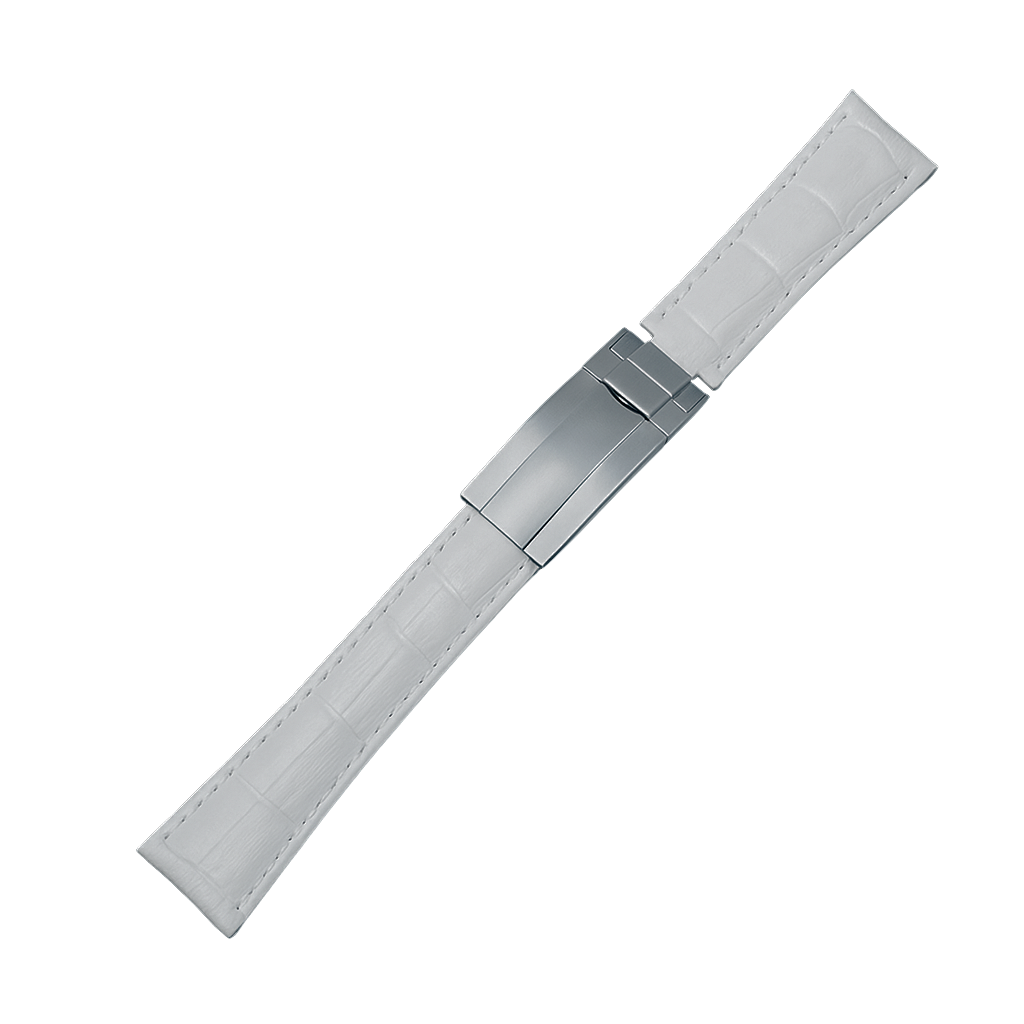 High-Quality White Leather Watch Band – 20mm for Rolex Watches | Steel Clasp