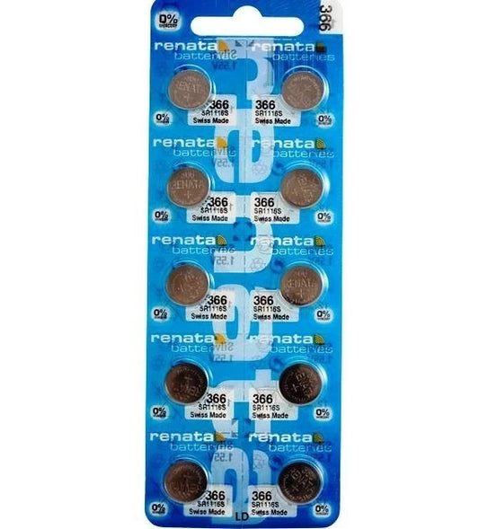 Ten (10)  Renata 366 Watch Battery  SR1116SW  SWISS MADE, 0% MERCURY