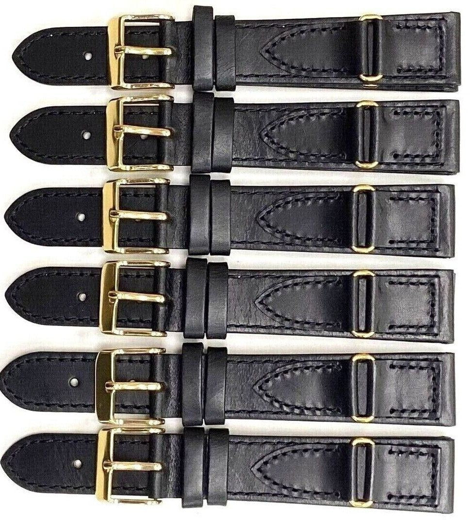 Watch Band Genuine Leather Plain With Stiches Of BLACK/D.BROWN Of Size 16,18MM
