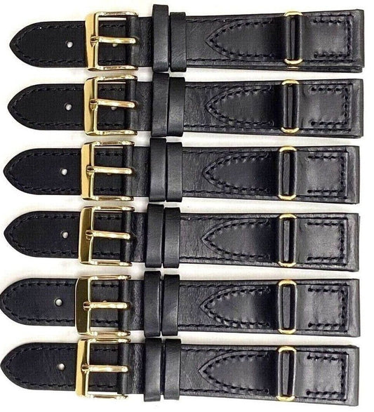 Watch Band Genuine Leather Plain With Stiches Of BLACK/D.BROWN Of Size 16,18MM