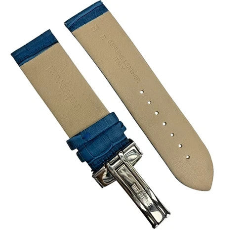 16/18/20/22/24MM BLUE WATCH BAND Alligator Grain Deployment Clasp