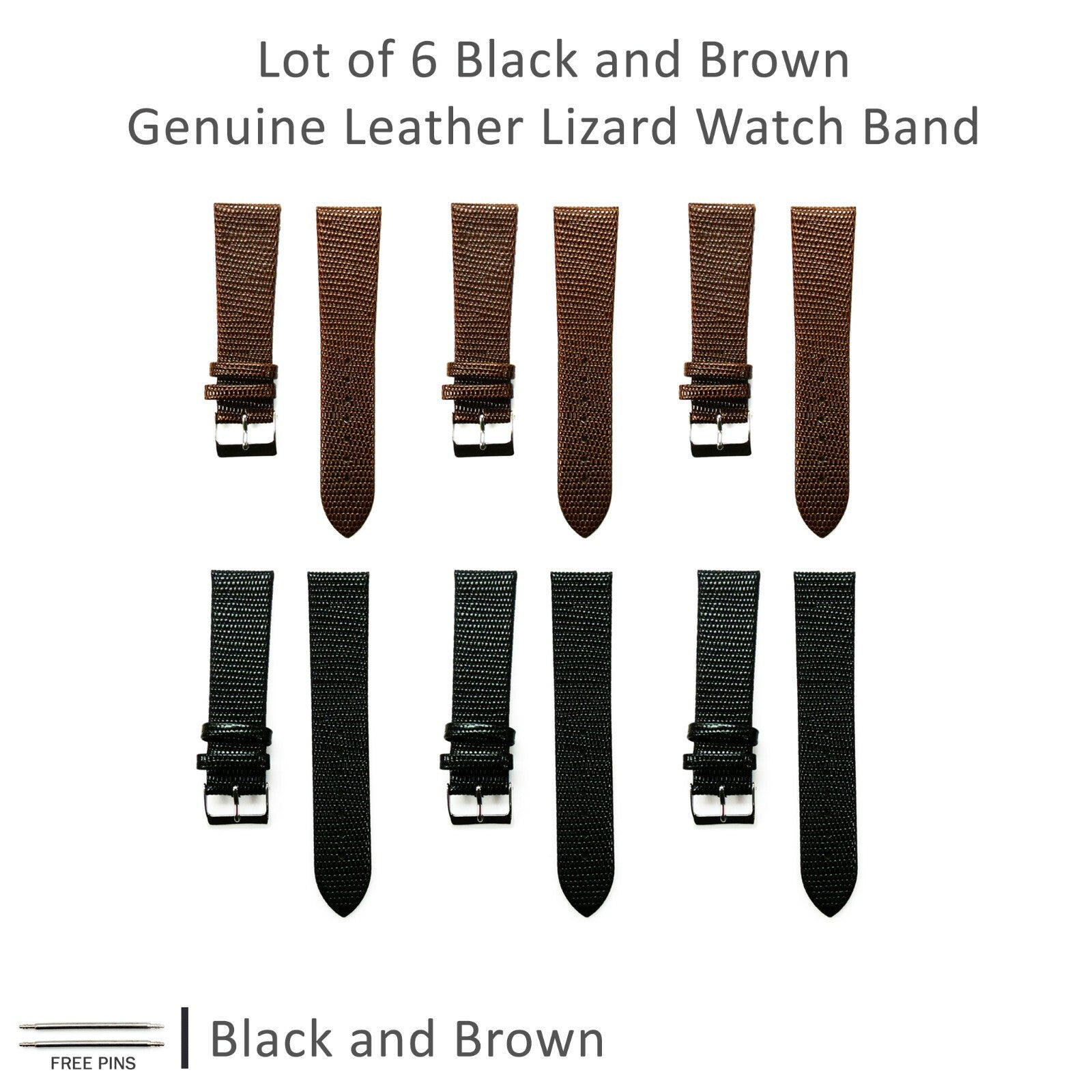  Lot of 6Pcs.Watch Bands Genuine Leather Lizard Grain Flat 12MM to 24MM 8 Colors