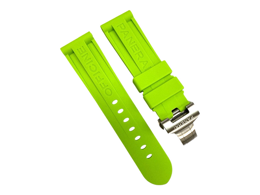 Watch Band 24/22mm Rubber Strap LightGreen Color for PANERAI w/ Deployment Clasp