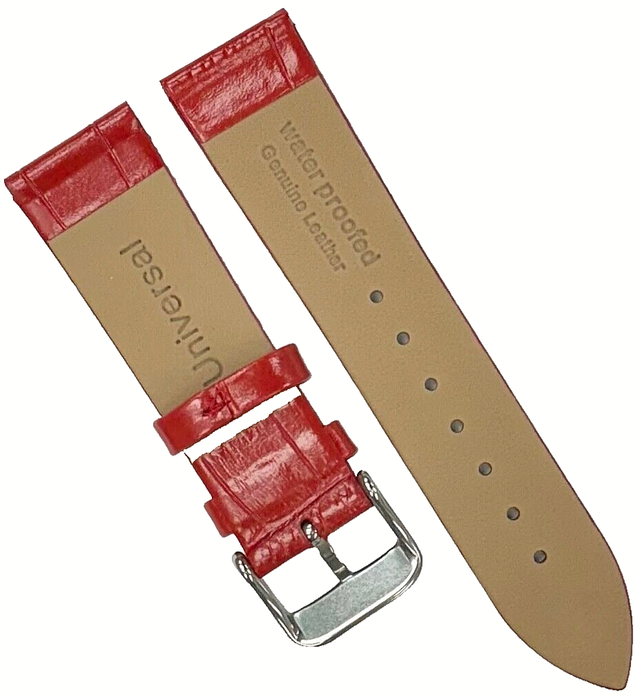 New Watch Band Red Genuine Leather Alligator Grain (Flat, Short) 16 MM