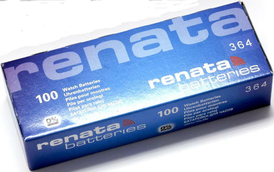 Renata 364 Watch Cell Batteries SR621SW, SWISS MADE, 0% MERCURY (Pack 100)