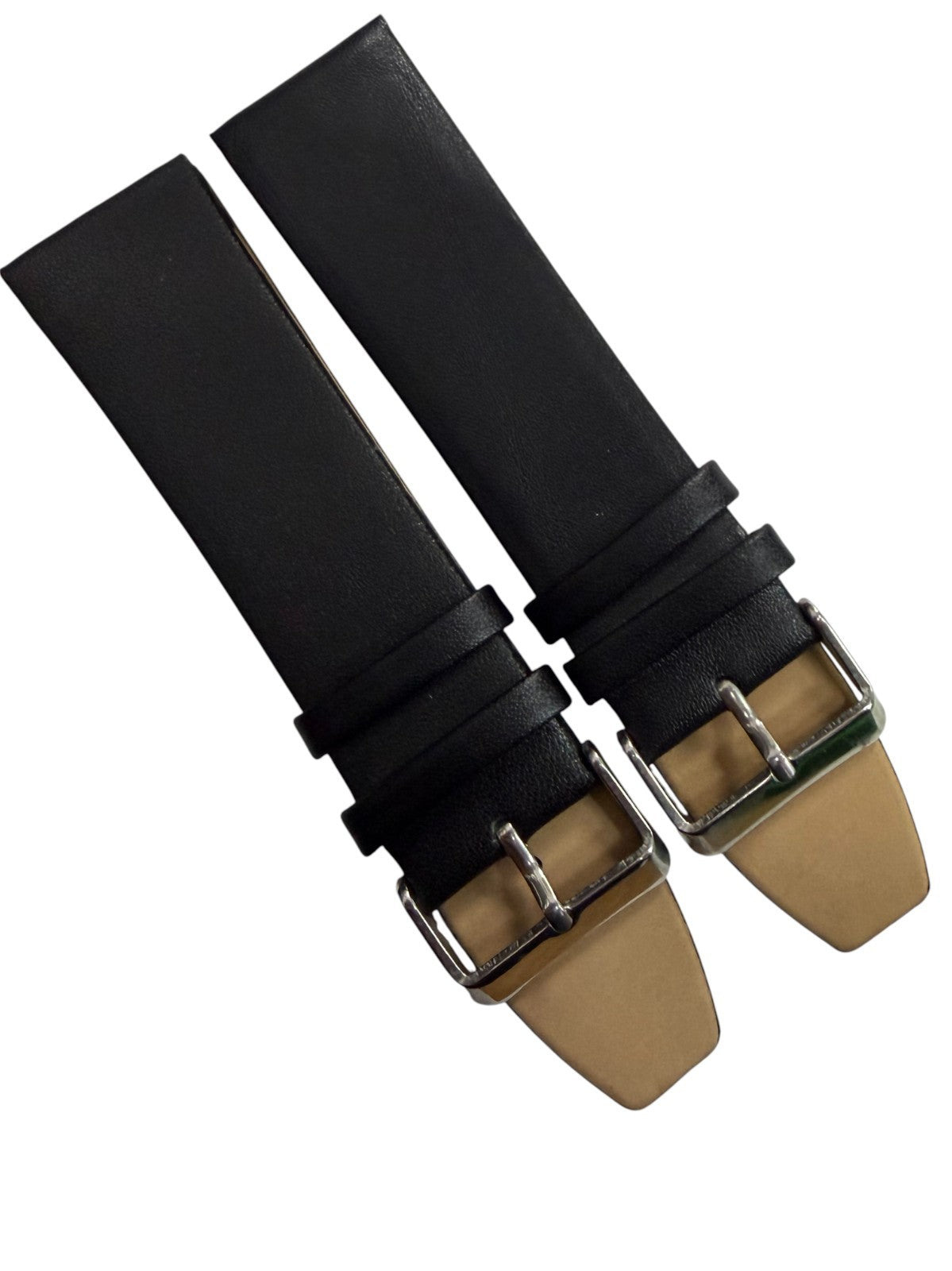 2 Piece 24mm Genuine Leather Black Watch Band – Slim Flat Grain Strap (Set of 2)