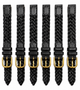 10MM, LOT OF 6 WATCH BANDS BRAIDED BLACK GENUINE LEATHER